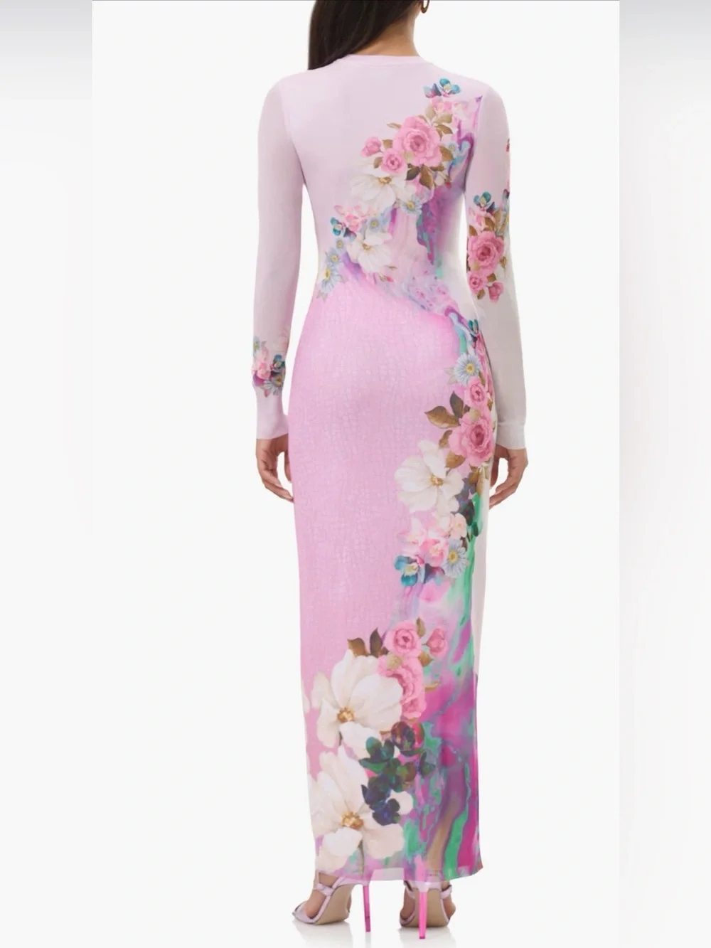 Afrm $88 Didi Mesh Long Sleeve Pink Floral Print Maxi Dress - Picture 2 of 4